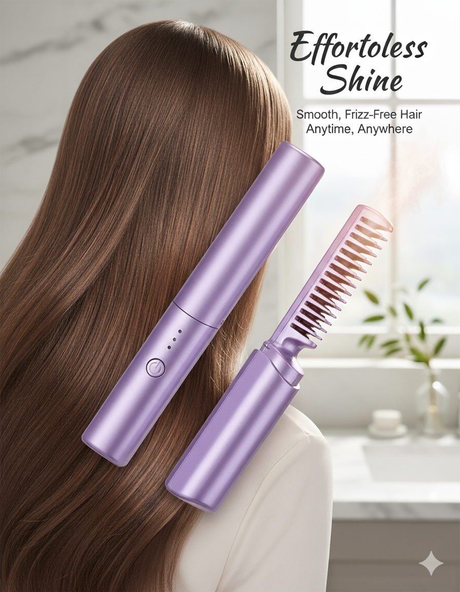 "SleekGlow™ Portable Hair Straightener Comb – Salon-Perfect Hair Anywhere!"