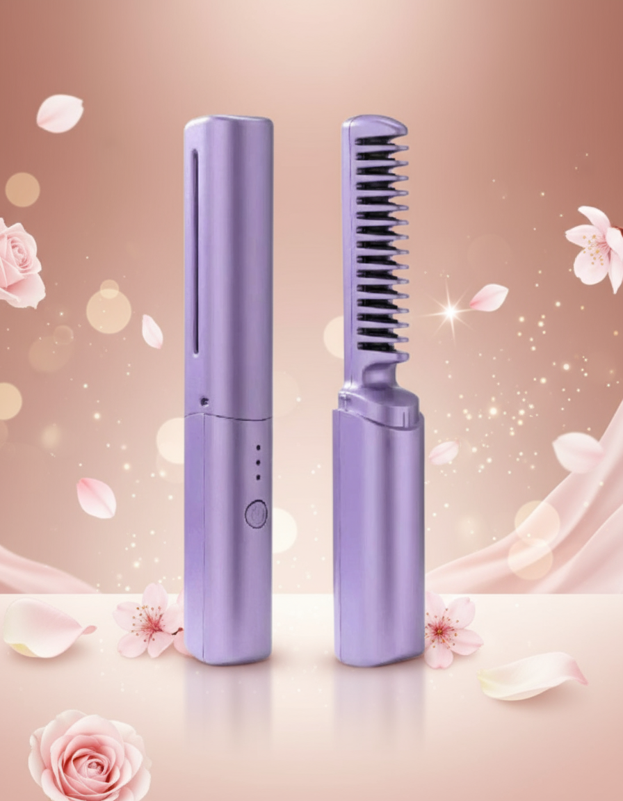 "SleekGlow™ Portable Hair Straightener Comb – Salon-Perfect Hair Anywhere!"