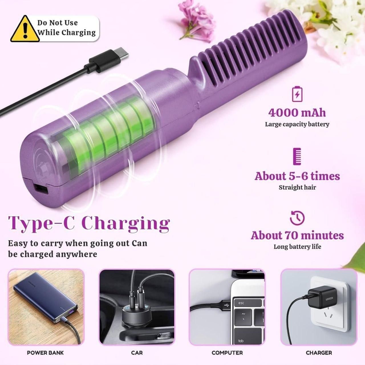 "SleekGlow™ Portable Hair Straightener Comb – Salon-Perfect Hair Anywhere!"